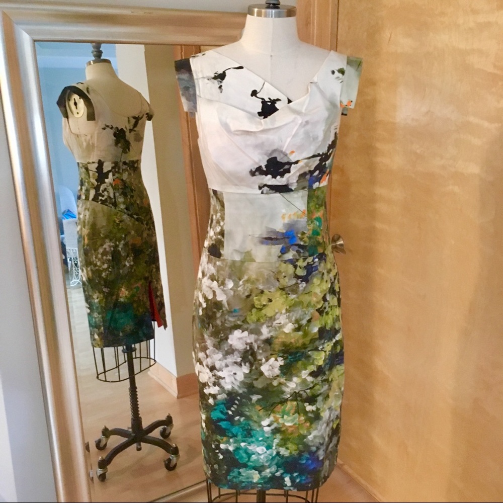 Black Halo Watercolor Jackie O Cocktail Dress